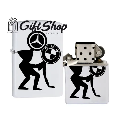 Mercedes vs bmw, bricheta metalica gravata laser cu mesaj